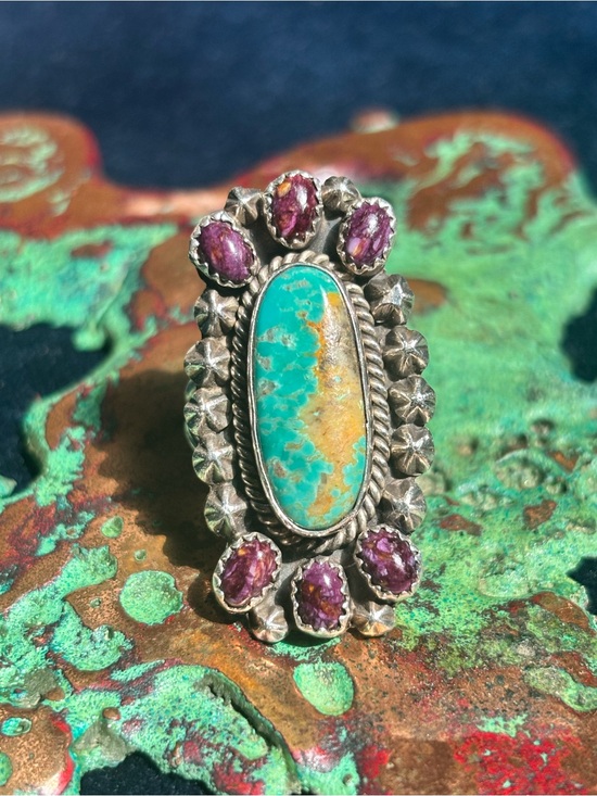 Jewelry - 🌟Vintage c.1970 signed Navajo Sterling turquoise cluster ring 🌟